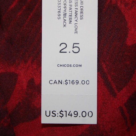 Chicos Dress $149 Sz 2.5 Red Burgundy Floral Collared 100% Polyester Dress - Picture 15 of 16